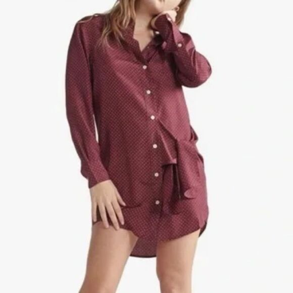 Thakoon NWT Silk Shirt Dress Maroon Dot XS - Picture 1 of 5